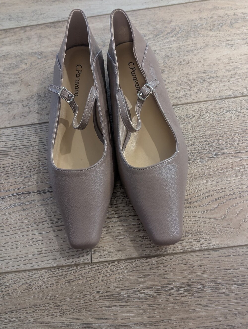 Taupe Mary Jane Leather Flats